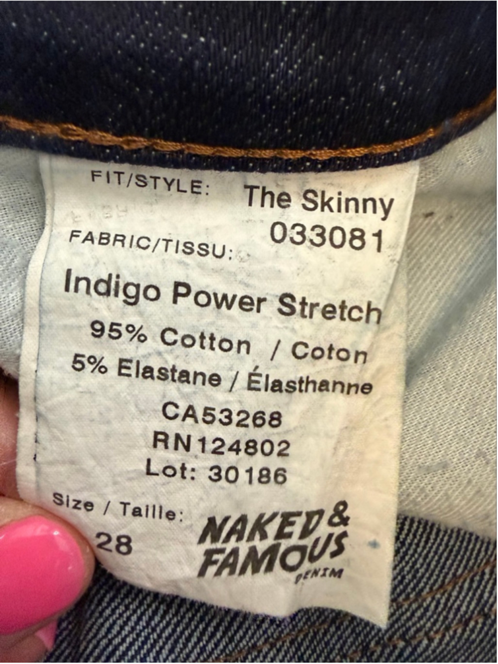 Naked & Famous The Skinny Indigo Power Stretch Jeans Dark Wash Size 28 - Picture 10 of 11
